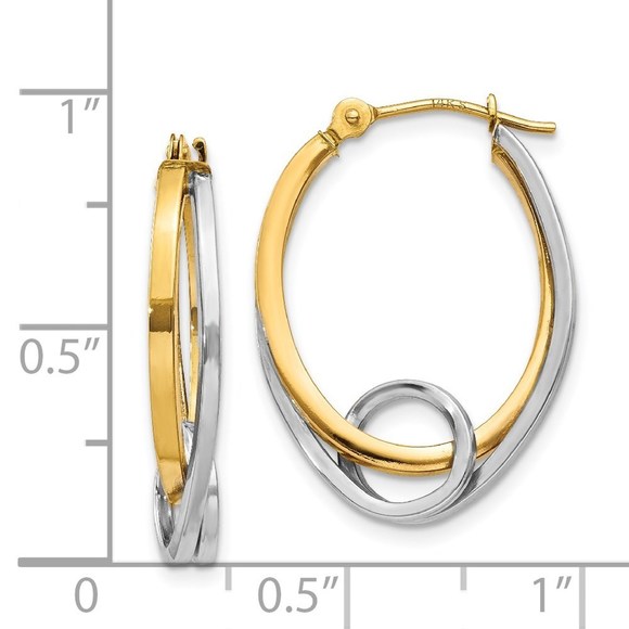 14k Two-tone Oval Loop Hoop Earrings - Picture 2 of 4